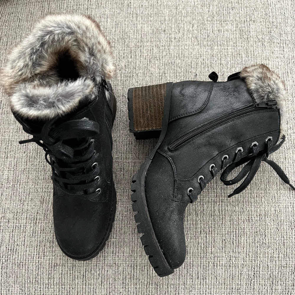 Steve Madden combat boot with faux fur